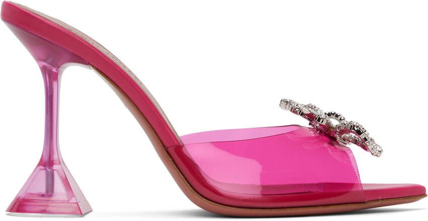 Amina Muaddi Pink Rosie Glass Slipper Heeled Sandals - Picture 5