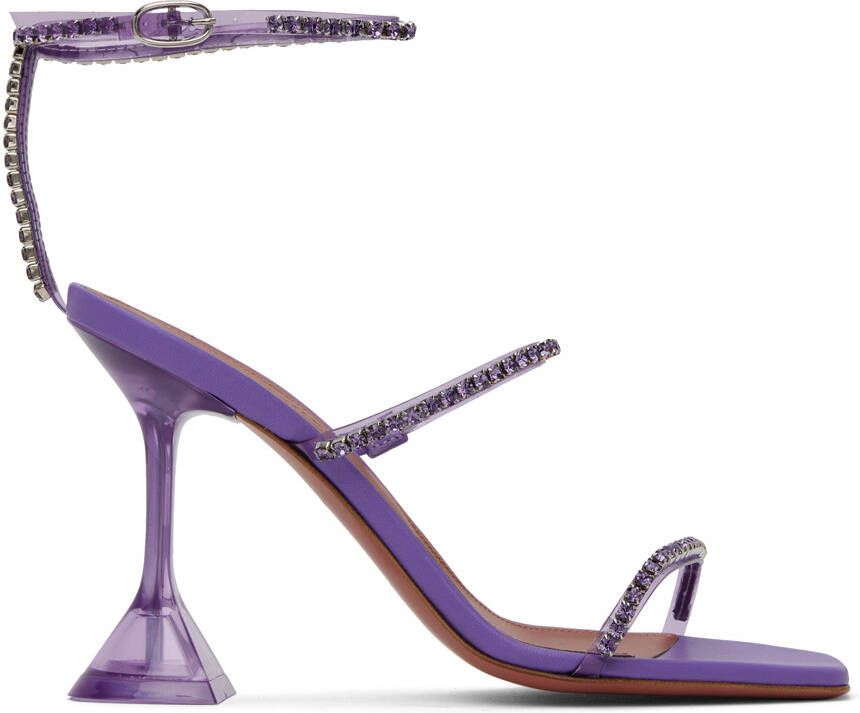 Amina Muaddi Purple Gilda Glass Heeled Sandals - Picture 5