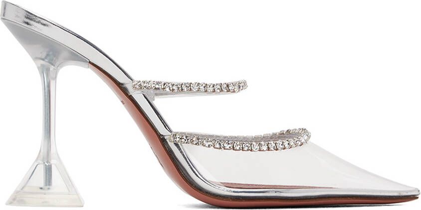 Amina Muaddi Silver Gilda Glass 95 Heels - Picture 4