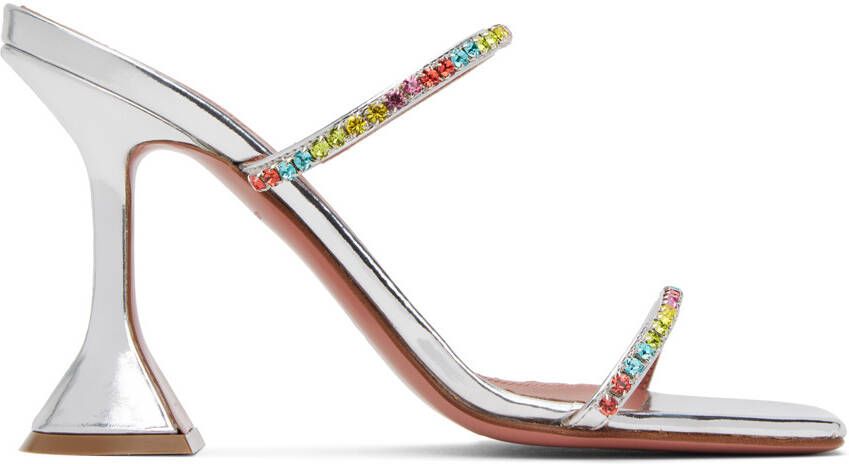 Amina Muaddi Silver Gilda Slipper Heeled Sandals - Picture 4