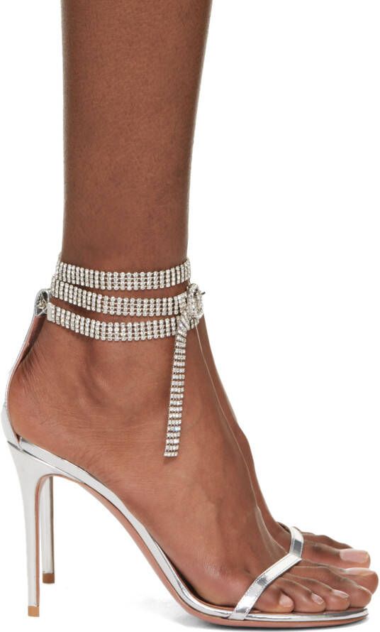Amina Muaddi Silver Giorgia Heeled Sandals - Picture 5