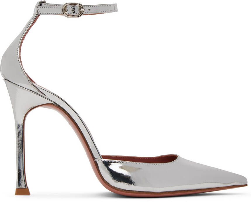 Amina Muaddi Silver Kim 105 Pump Heels - Picture 4