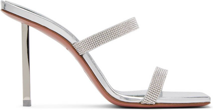 Amina Muaddi Silver Rih Slipper Heeled Sandals - Picture 5