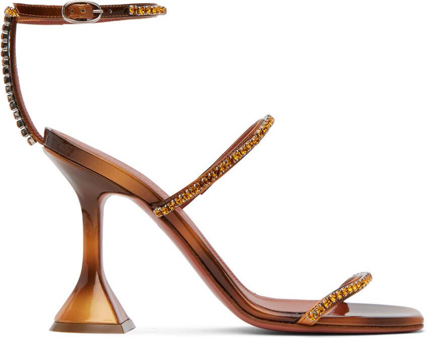 Amina Muaddi Tan Gilda Heeled Sandals - Picture 4