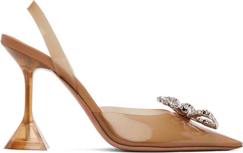 Amina Muaddi Tan Rosie Glass Sling 95 Heels - Picture 4