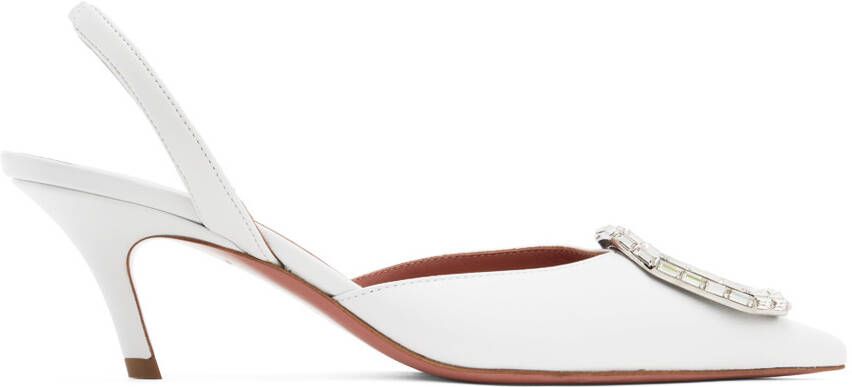 Amina Muaddi White Camelia Sling Leather Heels - Picture 5