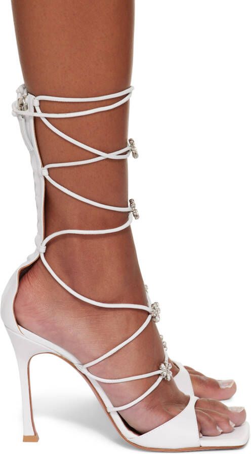 Amina Muaddi White Daisy Heeled Sandals