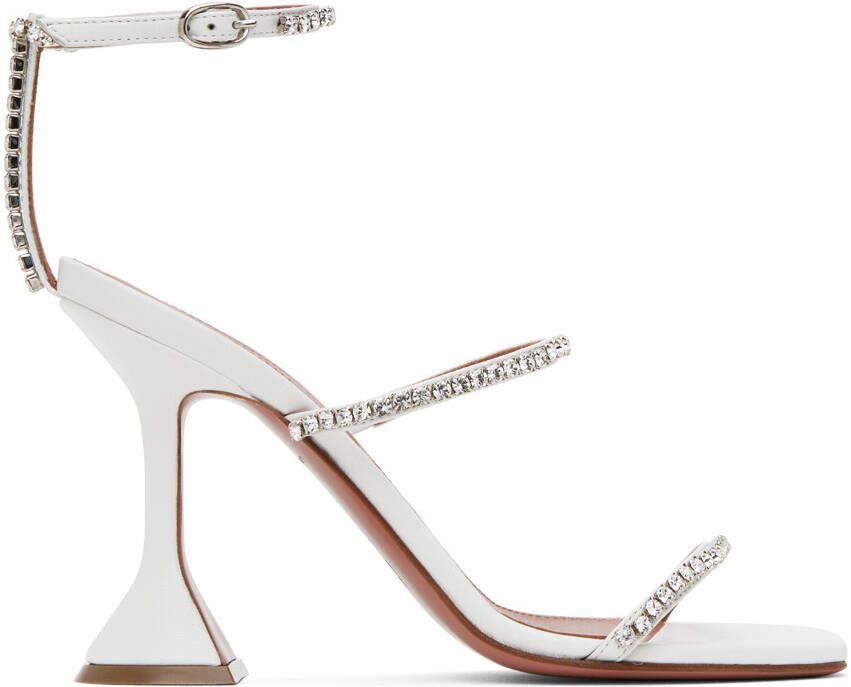 Amina Muaddi White Gilda Heeled Sandals - Picture 5