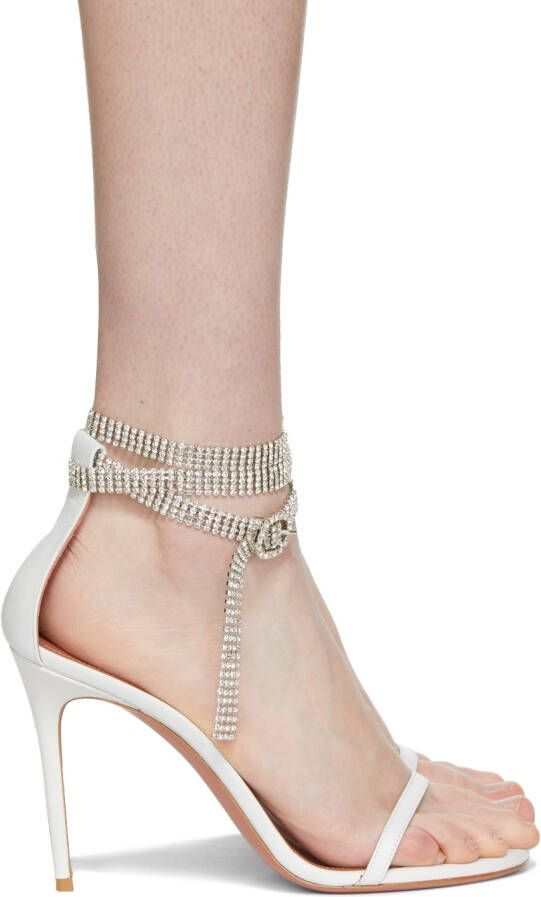 Amina Muaddi White Giorgia Crystal Heeled Sandals - Picture 5