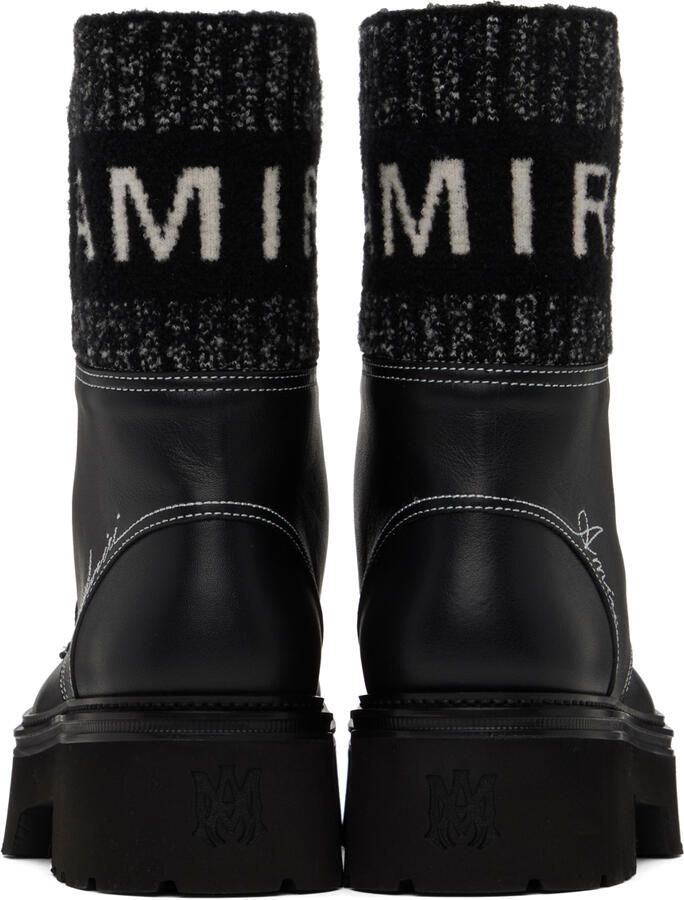 AMIRI Black Knit Logo Collar Combat Boots - Picture 3