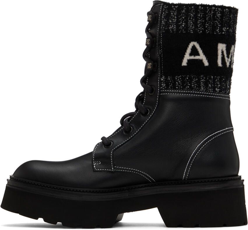 AMIRI Black Knit Logo Collar Combat Boots - Picture 2