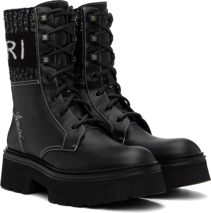 AMIRI Black Knit Logo Collar Combat Boots
