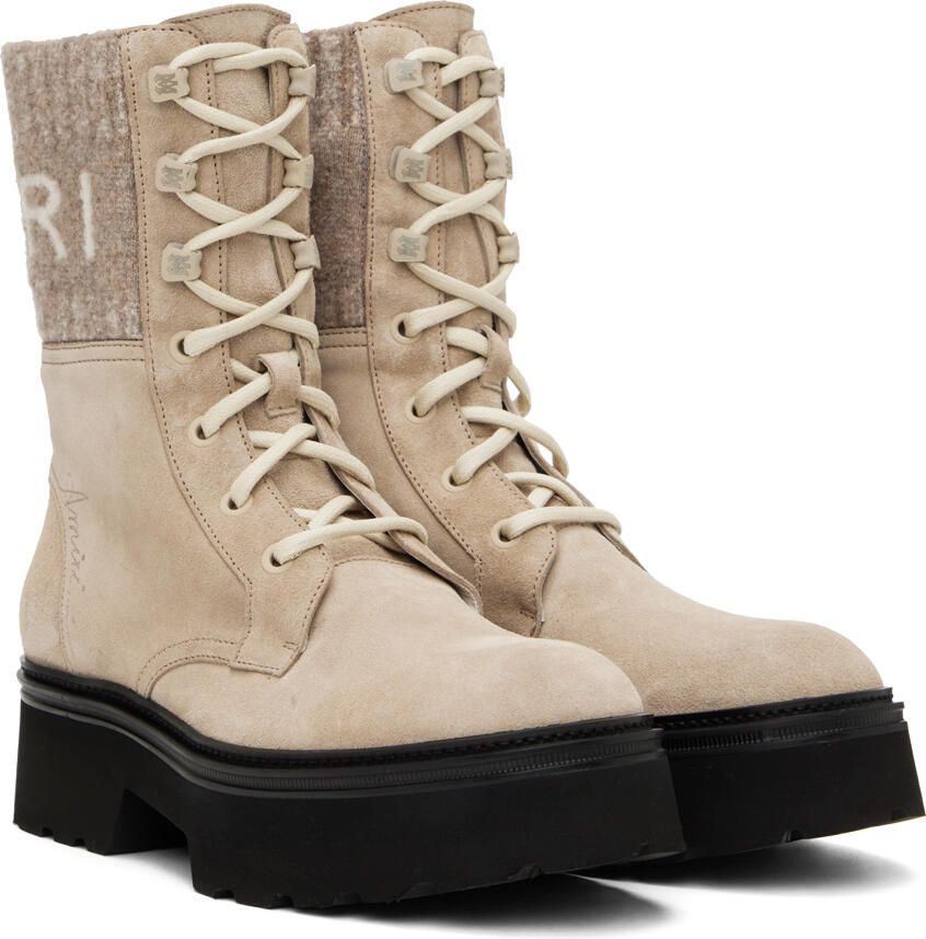 AMIRI Tan Knit Logo Collar Combat Boots