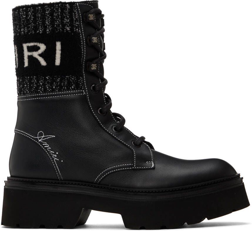 AMIRI Black Knit Logo Collar Combat Boots - Picture 5