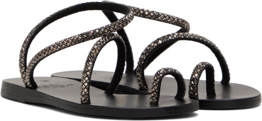 Ancient Greek Sandals Black Apli Eleftheria Crystals Sandals - Picture 2