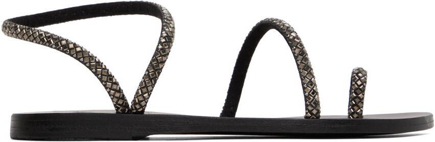 Ancient Greek Sandals Black Apli Eleftheria Crystals Sandals - Picture 5