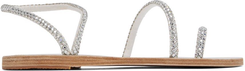 Ancient Greek Sandals Silver Apli Eleftheria Crystals Sandals - Picture 5