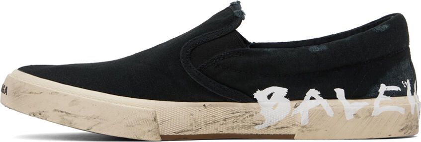 Balenciaga Black Paris Graffiti Slip-On Sneakers - Picture 3