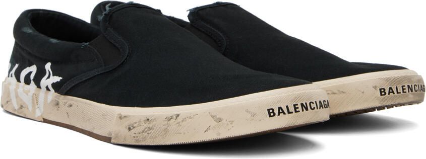 Balenciaga Black Paris Graffiti Slip-On Sneakers - Picture 2