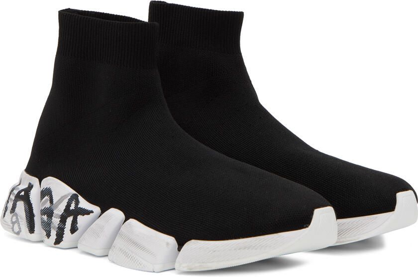 Balenciaga Black Speed 2.0 Graffiti Sneakers - Picture 2