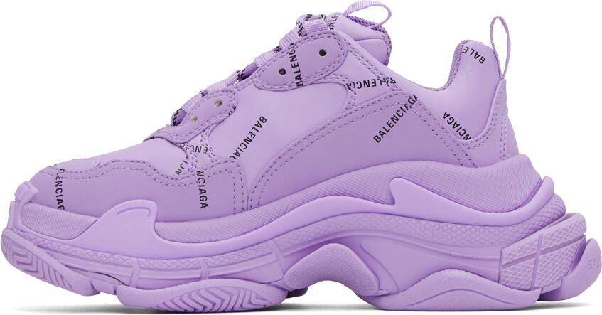 Balenciaga Purple Triple S Allover Logo Sneakers - Picture 3
