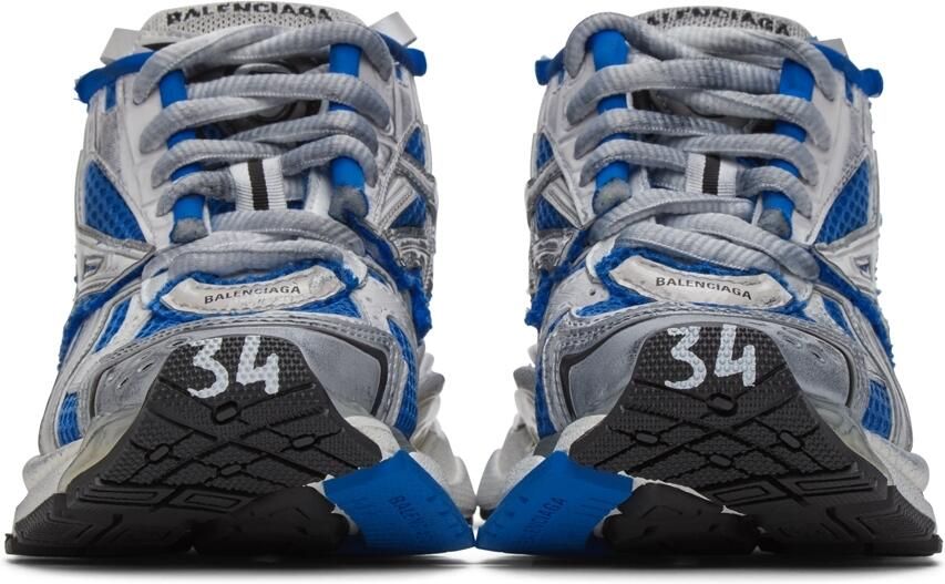 Balenciaga White & Blue Runner Sneakers - Picture 3
