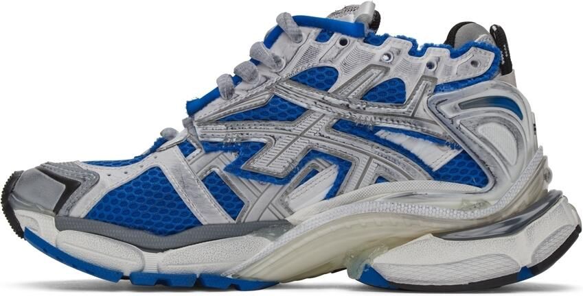 Balenciaga White & Blue Runner Sneakers - Picture 4