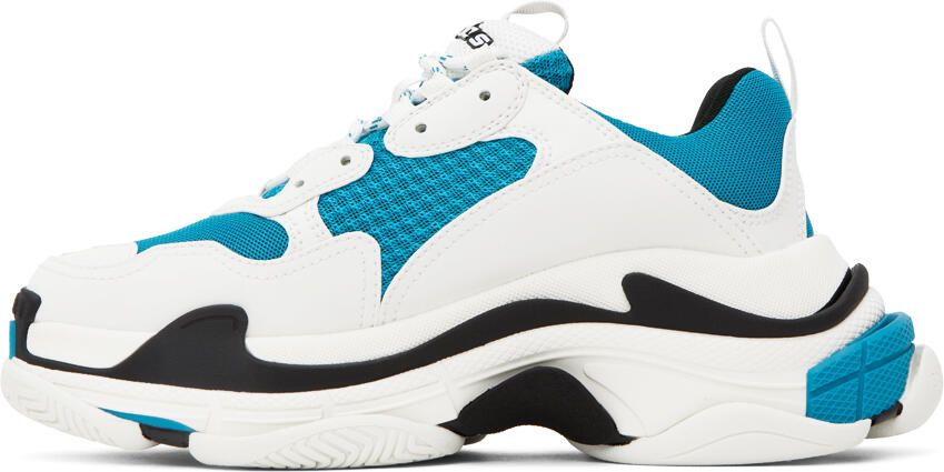 Balenciaga White & Blue Triple S Sneakers - Picture 3