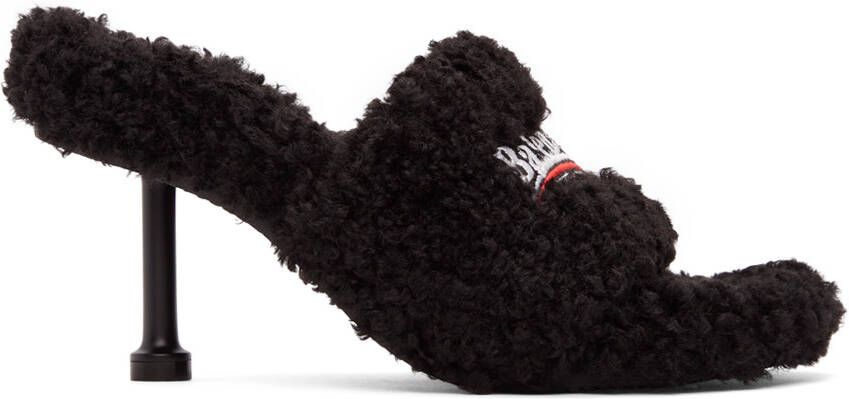 Balenciaga Black Furry 80mm Heeled Sandals - Picture 4