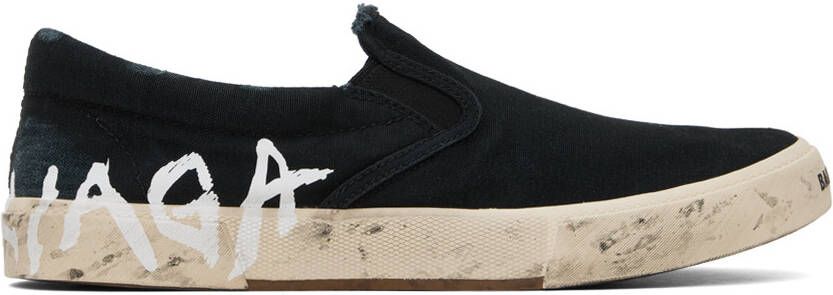 Balenciaga Black Paris Graffiti Slip-On Sneakers - Picture 4