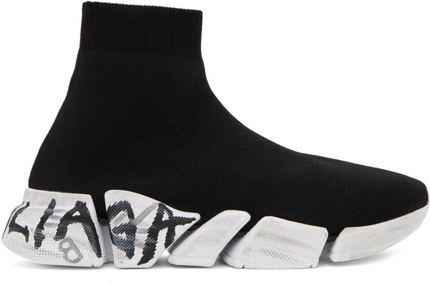 Balenciaga Black Speed 2.0 Graffiti Sneakers - Picture 5