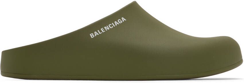 Balenciaga Khaki Pool Closed Slides - Picture 4