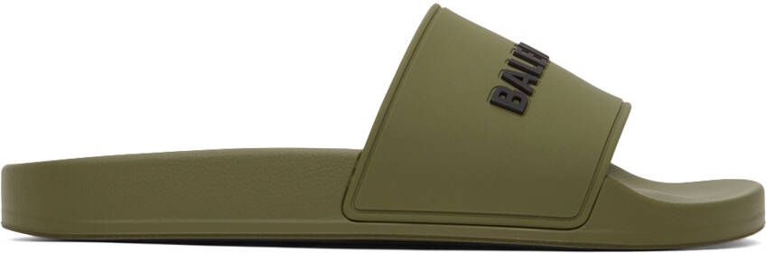 Balenciaga Khaki Pool Slides - Picture 4