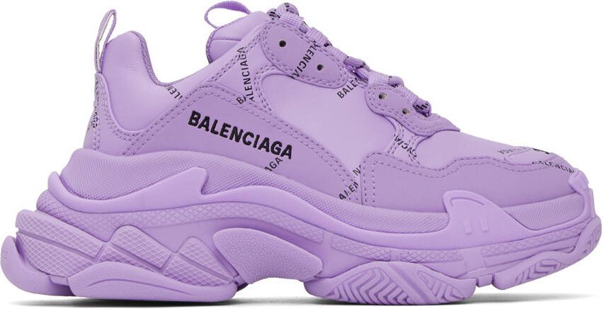 Balenciaga Purple Triple S Allover Logo Sneakers - Picture 4