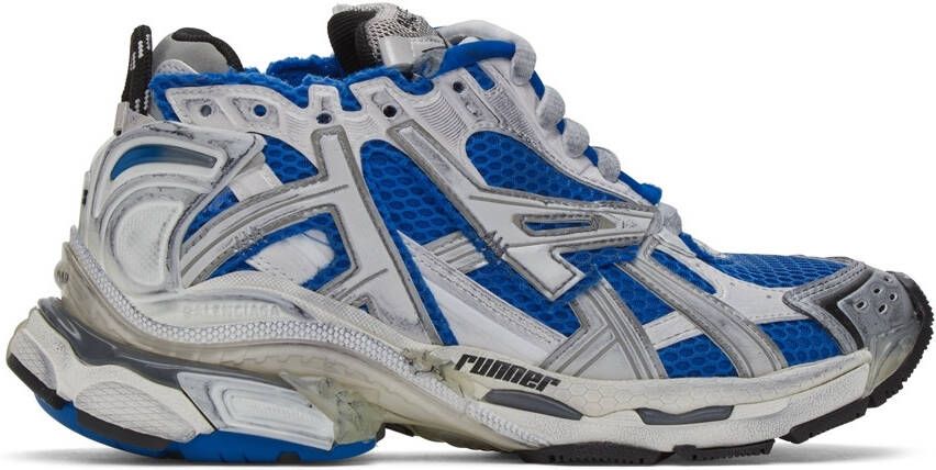 Balenciaga White & Blue Runner Sneakers - Picture 5