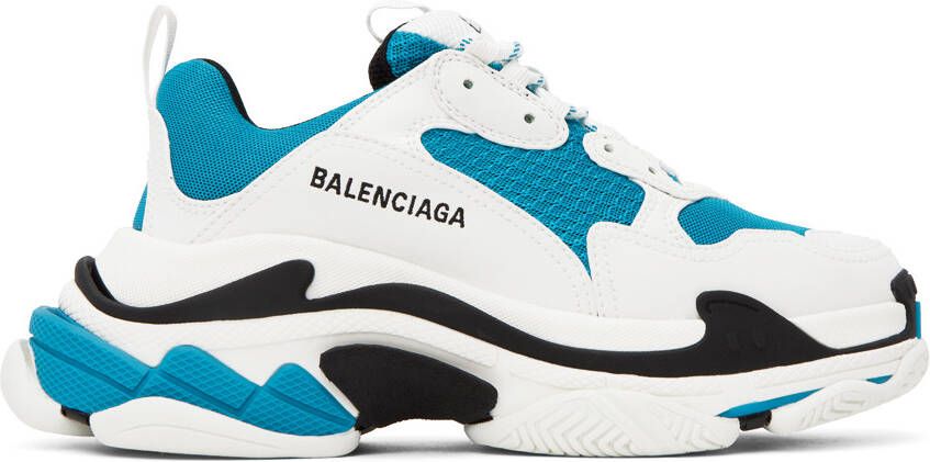 Balenciaga White & Blue Triple S Sneakers - Picture 5