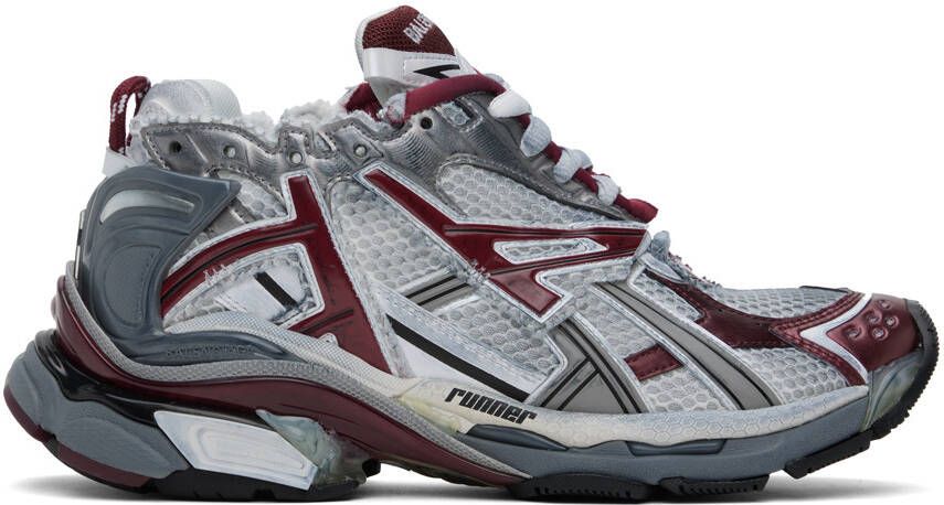 Balenciaga White & Burgundy Runner Sneakers - Picture 5