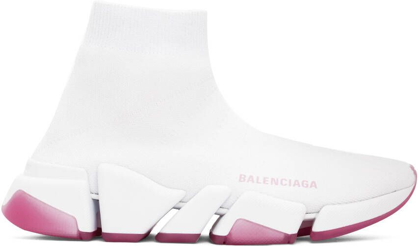 Balenciaga White & Pink Speed 2.0 Sneakers - Picture 5