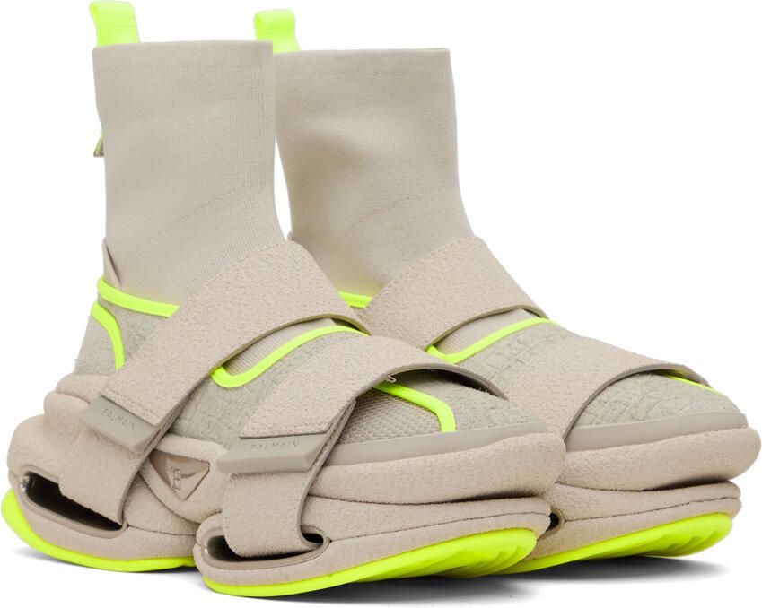 Balmain Beige & Gray B-Bold Sneakers - Picture 2