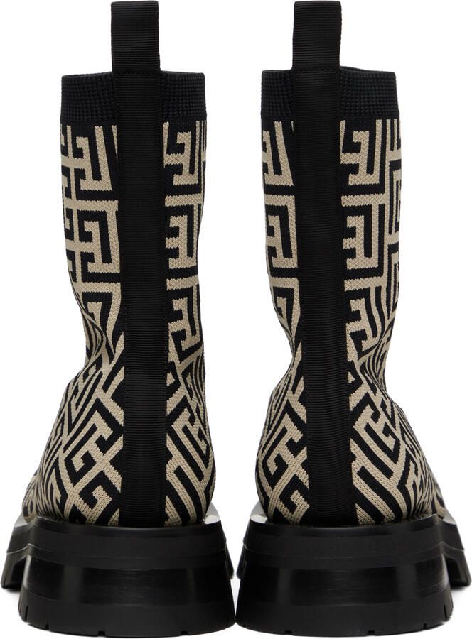 Balmain Black & Beige Monogram Boots - Picture 3