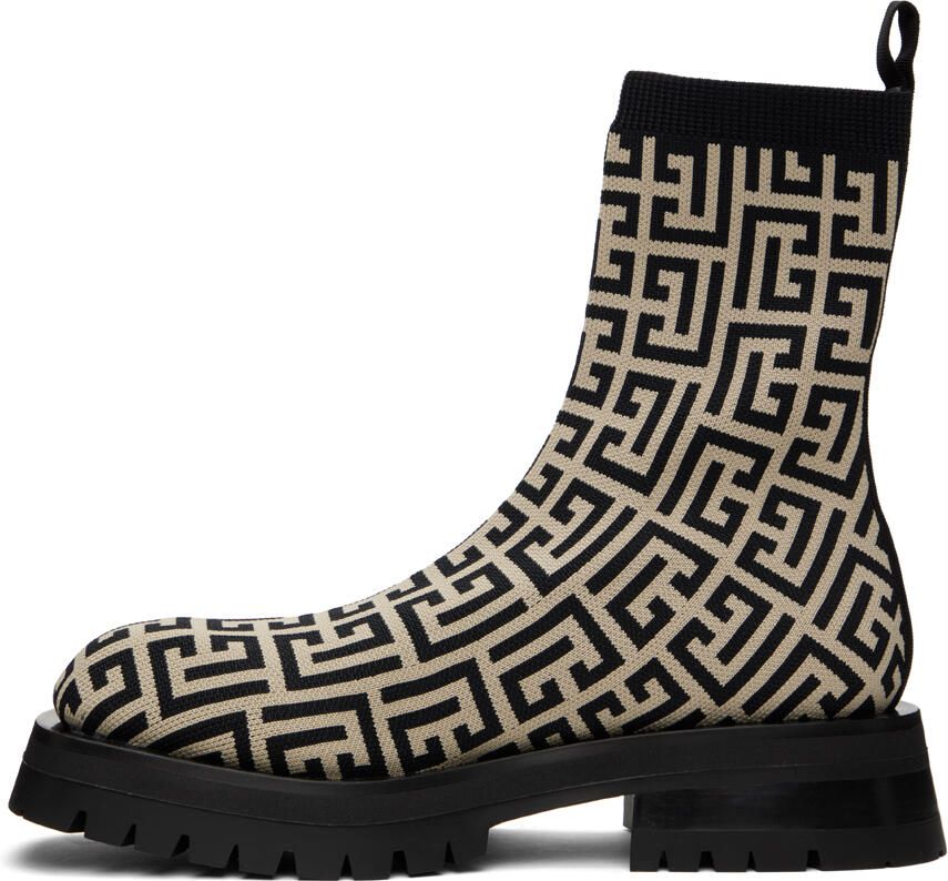 Balmain Black & Beige Monogram Boots - Picture 2