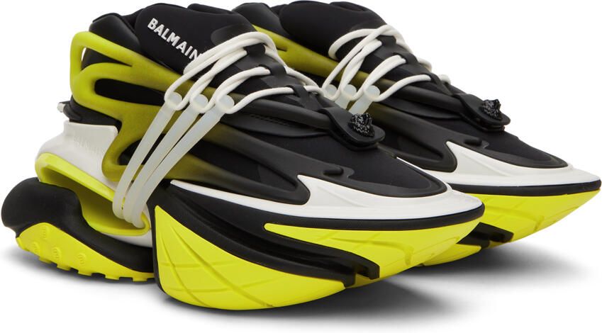 Balmain Black & Green Unicorn Sneakers - Picture 2