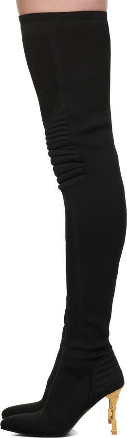Balmain Black Engraved Tall Boots - Picture 4