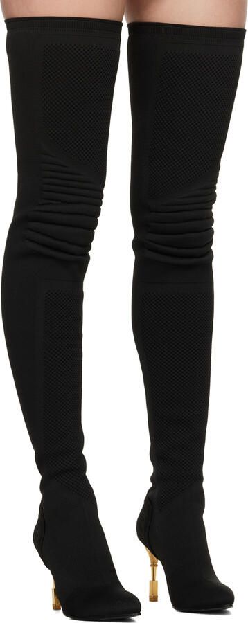 Balmain Black Engraved Tall Boots - Picture 2
