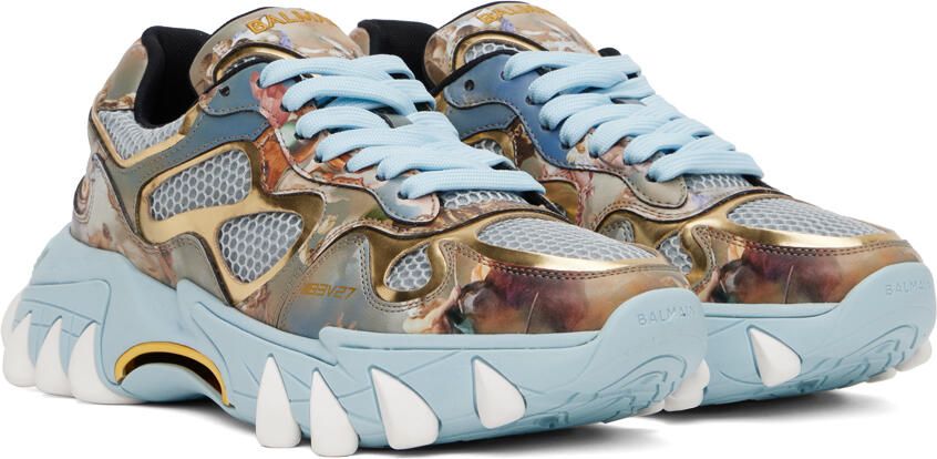 Balmain Blue & Gold B-East Sneakers - Picture 2