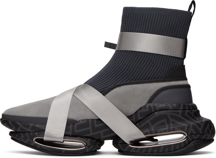 Balmain Gray B-Bold High-Top Sneakers - Picture 3