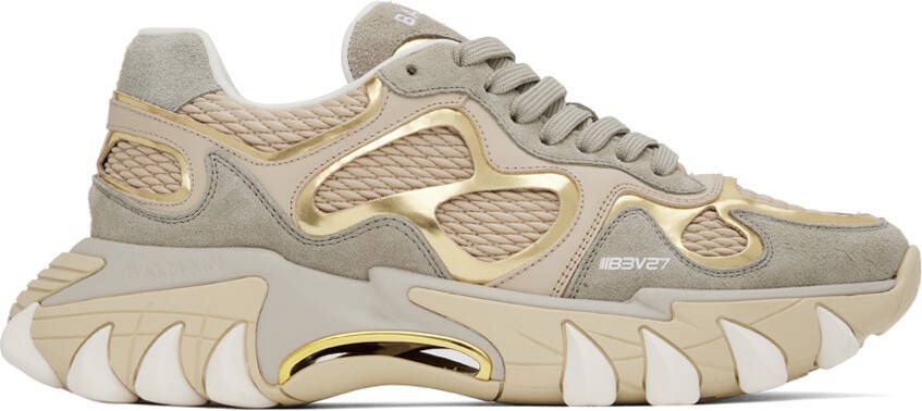 Balmain Beige & Gray B-East Sneakers - Picture 5