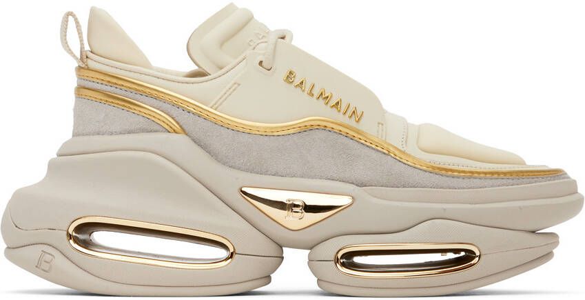 Balmain Beige & Taupe B-Bold Sneakers - Picture 4