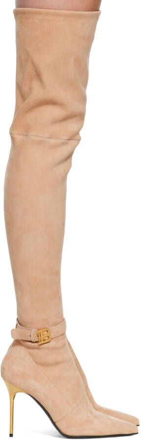 Balmain Beige Raven Tall Boots - Picture 5