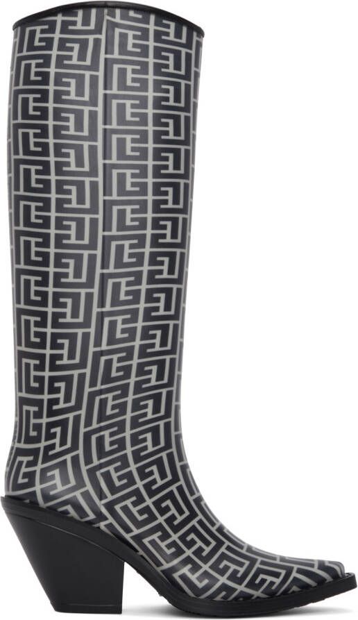 Balmain Black & Beige Rubber Monogram Tessa Boots - Picture 4